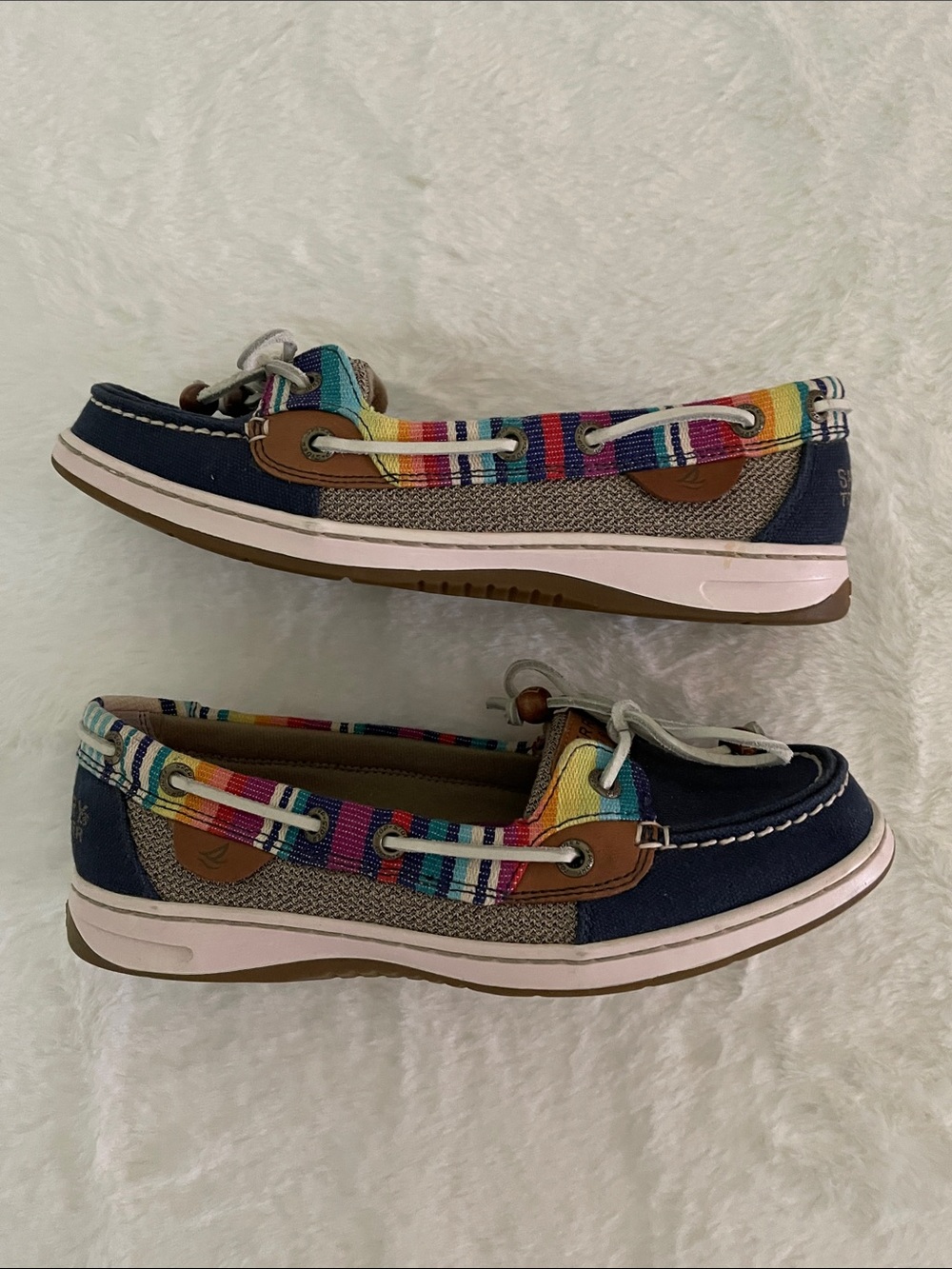 Sperrys Women’s Navy Canvas Boat Shoes with Multicolor Trim SZ 7 - Picture 6 of 7